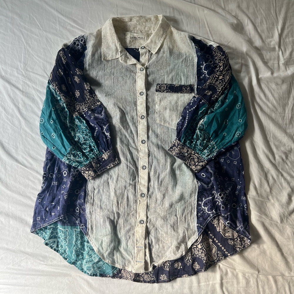 Free People Paisley Patchwork Button Down